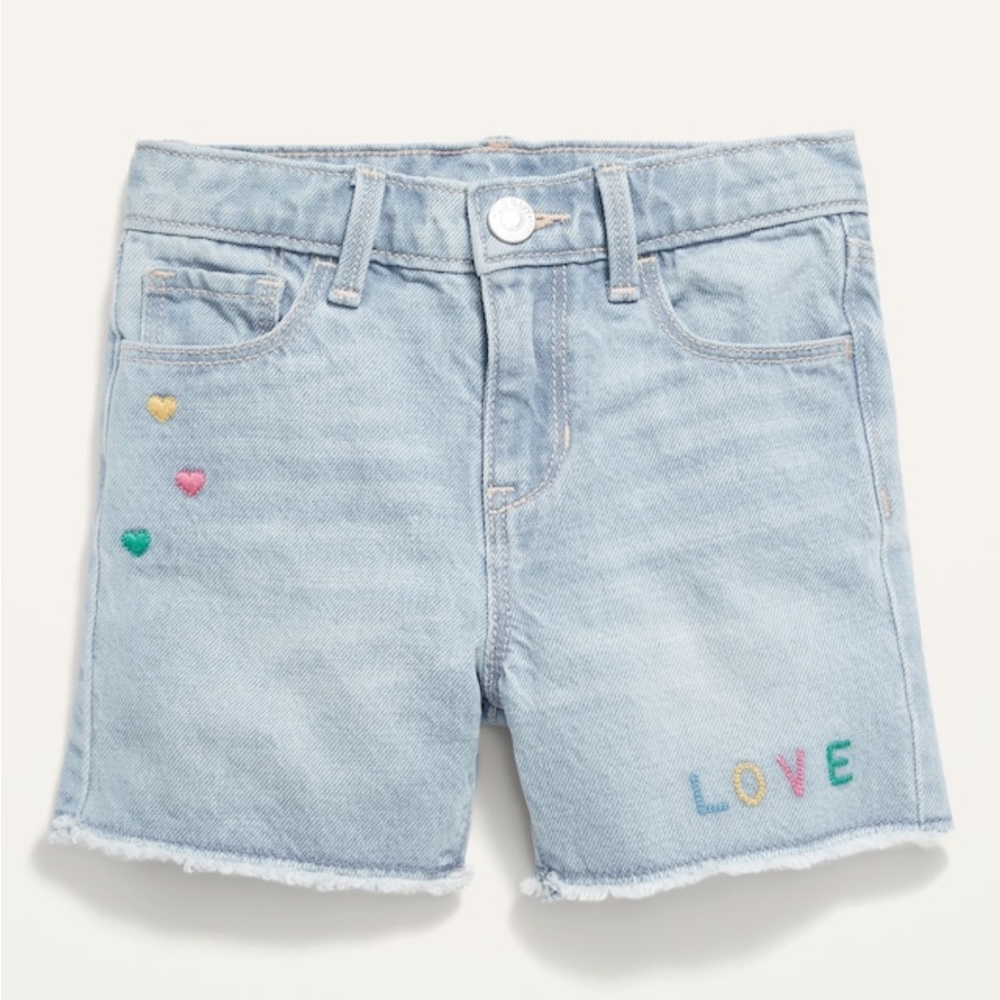 Embroidered Graphic Jeans Cut-off Shorts for Toddler Girls